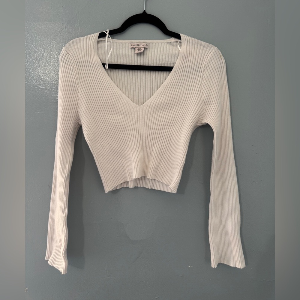 Sincerely Jules Cream Ribbed V-Neck Blouse